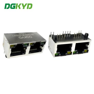 中国 ネットワークモジュラーコネクタ 1X2 デュアルポート 8P8C イーサネットメス RJ45 ジャック LED なし DGKYD561288DB1A1DY1022 販売のため