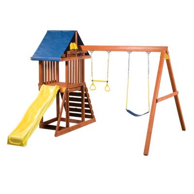 China Outdoor Playground Tower Fort Play Set - Backyard Wooden Playground Swing Set For Kids for sale