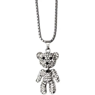 China Diamond Bear Necklace Pendant Cute Animal Teddy Bear Diamond Sweater Chain Europe and America Hip Hop Jewelry Fashion Accessories for sale