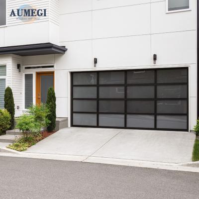 China Waterproof Aumegi Balcony Screen Double Carport Garage Door Space Saving Garage Door Aluminum Alloy Glass Garage Door for sale