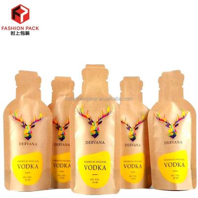 China Custom Shape Mylar Bag Vodka Wine Packaging Moisture Proof Stand Up Pouch Kraft Paper Bag Packing Liquid Bag for sale