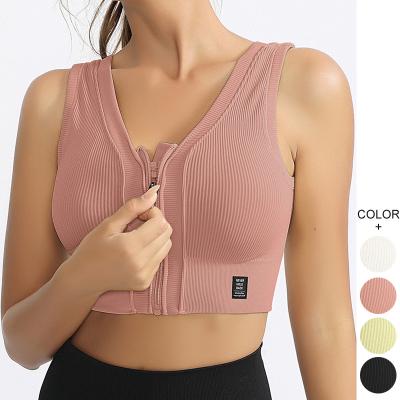 China Breathable Women Zip Front Wire Free Yoga Bras Racerback Workout Gym Bra Top Sports Bra Push Up for sale