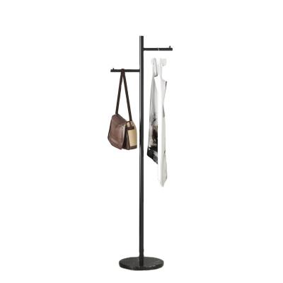 China Floor Type Space Saving Marble Iron Coat Rack Floor Hanging Clothes Rack Household Bedroom Metal Coat Rack for sale