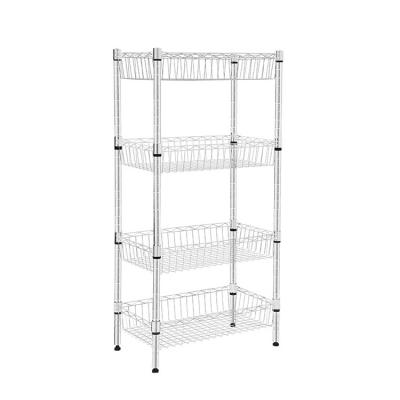 China Workable Home Kitchen Chrome Unit System Rack 4 Tier Wire Shelving Service Shelf