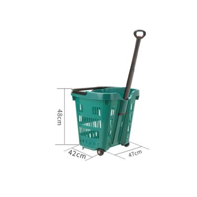 China Mordern Plastic Shopping Basket Trolley With Rolling Wheels 42*42*120Cm Supermarket Basket for sale