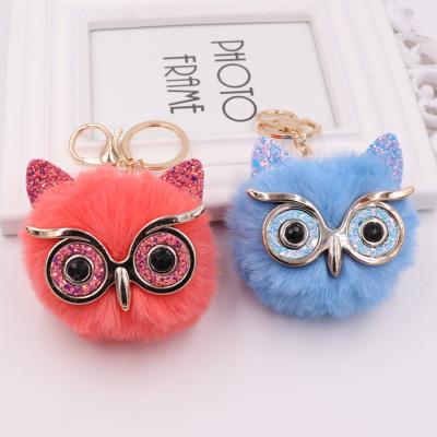 China Small Modern Fashion Plush Metal Key Chains Owl Key Chain Tassel Wholesale Cheap Animal Accessories For Women for sale
