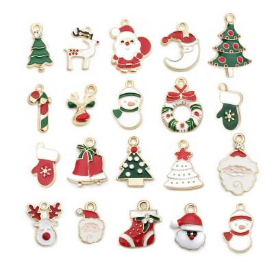 China Wholesale 20pcs Holiday Party Set Christmas Diy Jewelry Santa Claus Brooch Link Jewelry Accessories Gold Plated For Christmas Gift for sale