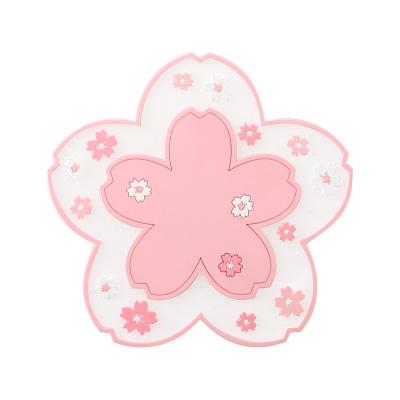 China Japanese Stocked - Style Sakura Silicone Cup PVC Cutlery Insulated Dining Table Anti-scalding Kitchenware Insulated Mat for sale