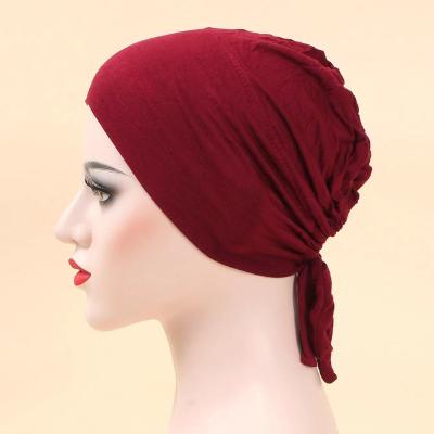 China 2022 New Women Cotton Elastic Lace Bottom Hat Bandana Modal Mercerized Chemotherapy Adjustable Hat Multifunctional Wholesale Muslim Turban Hat for sale