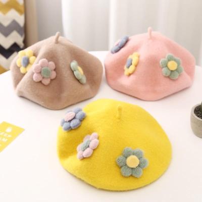 China Princess Floral Toddler Kids Girls Casual Berets Covers Infant Hats Autumn Winter Warm 3D Children's Flower Beanie Caps for sale