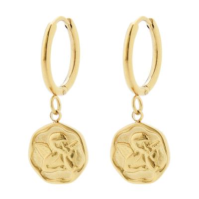 China Fashionable And Romantic 14k Gold Style Cupid Hexagon Stainless Steel Circle Dangle Earring Environmentally Friendly for sale