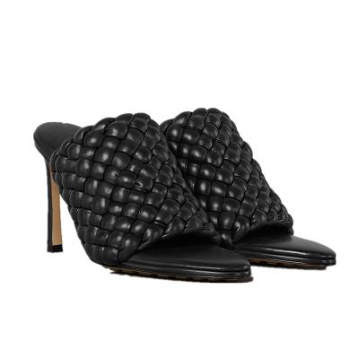 China Weave Fashion Custom Comfortable High Heel Woven Upper Slippers For Outdoor Women for sale