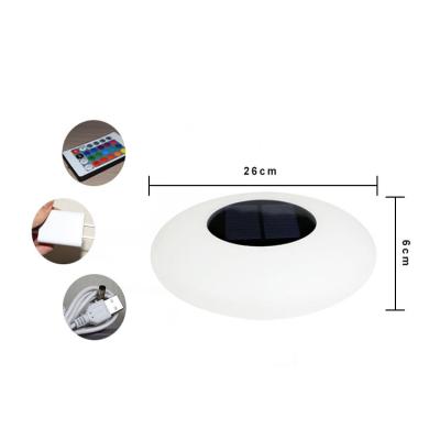 China Garden Lawn Decoration White Disc Shape Solar Led Garden Plastic Lawn Lamp Solar Led Lawn Lamp for sale