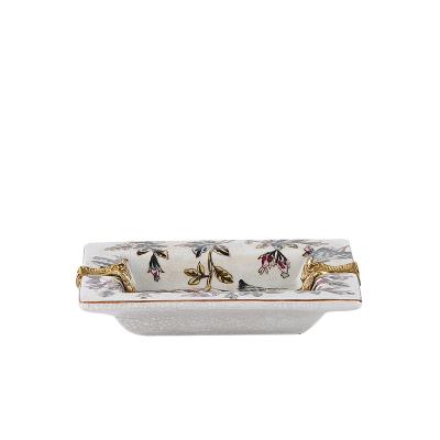 China Rectangular Asian Zen Ceramic Christmas Ornaments With Handle Flower Marble Pattern Copper Ashtrys With Custom Logo for sale