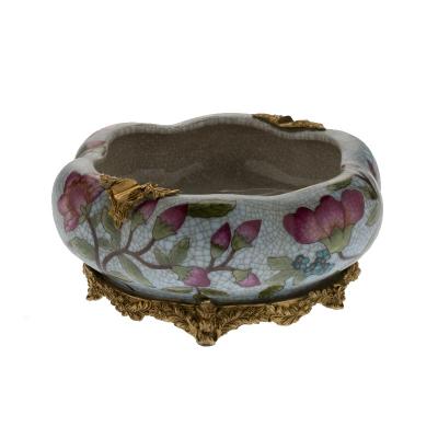 China Lotus Shape Design Creative Luxury Ceramic Ashtray Traditional Chinese Tableware Brass Ceramic Handmade Decor Decorations for sale