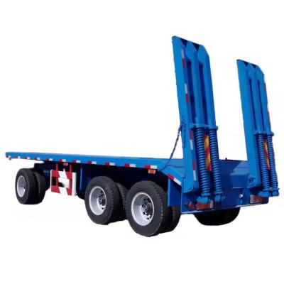 China Farm 2-Axles Flat Platform Flatbed Drawbar Full Trailer With Ladder for sale