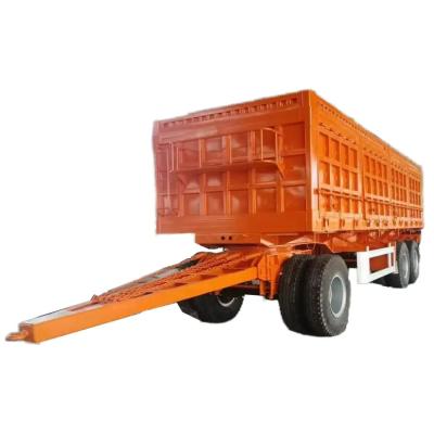 China 2-Axles Flat Platform Flatbed Side Wall Drawbar Full Trailer With Ladder for sale