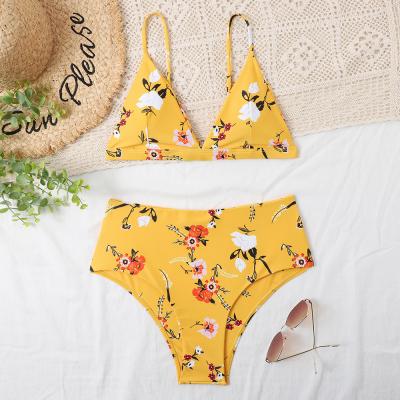 China Breathable High Waist One Piece Sleeveless Red Printing Swimsuit for sale