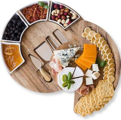 China Sustainable Round Shape Creative Wooden Bamboo Cheese Board Set for sale