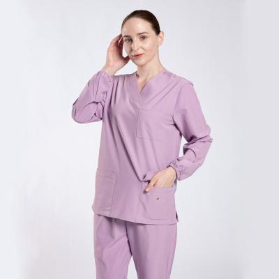 China Custom Medical Uniform Scrubs Uniforms Sets Anti Wrinkle Beauty V-Neck Medical Uniform Tops Scrub Suit Nursing Scrubs For Women for sale
