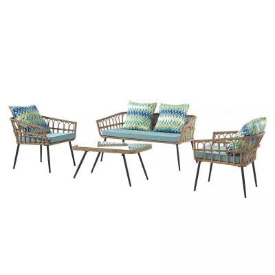 China Creative Living Indoor Rattan Sofa Set Terrace Leisure Rattan Sofa Furniture Leisure Chair Set for sale