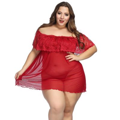 China 2021 New Design Red Black Purple Lace Breathable Plus Size Pajamas One-shoulder Black Evening Nightgown for sale