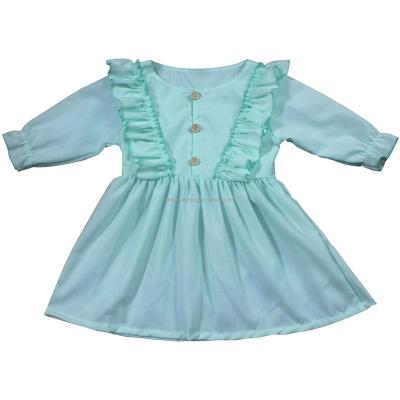 China New Autumn Fall Long Sleeve Girls washable dresses round neck lace baby girl children pleated comfortable dress boutique for sale