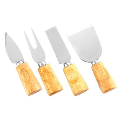 China Sustainable Fashion Laser Top Cheese Tools Stainless Steel 4 Pieces Set Cheese Knives With Wooden Handle for sale