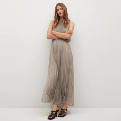 China 2021 factory price elegant style anti-static sleeveless metallic pleated dress for women for sale
