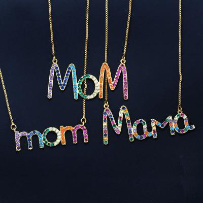 China Rainbow Zircon Jewelry CLASSIC Brazilian Gold Plated Letter Necklace Brass Initial Pendant Necklace for sale