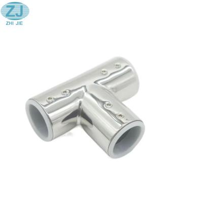 China New Arrival 304 Stainless Steel Round T Shape 3 Way Glass Hose Connector Shower Room Accessories for sale