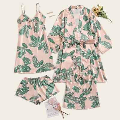 China New Breathable Tropical Print Satin Apparel Sexy Pajamas Nightgown With Robes Product for sale