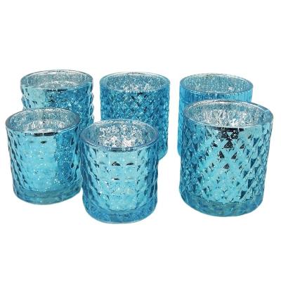 China Luxury Unique Blue Candle Holder Luxury Glass Candle Jars Holders Containers Ships Candle Tumbler With Lid for sale