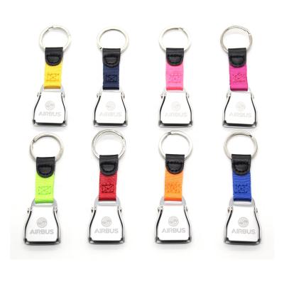 China Promotional Gift for Custom Aviation Logo Airbus Airplane Mini Buckle Keychain Seat Belt for Keys for sale