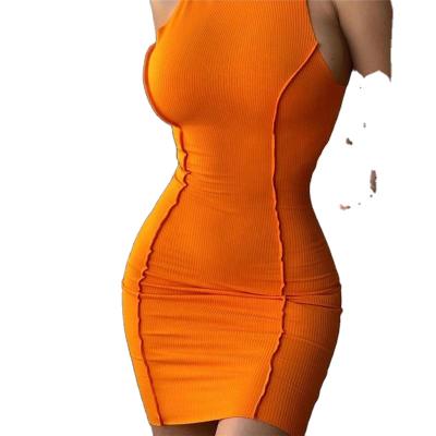 China Hot Selling Anti-Wrinkle Newest Casual Sleeveless Dress 2021 One-piece Dress Simple Butt Lift Knit Bodycon Dress Women for sale