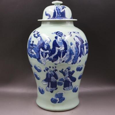 China Chinese traditional hand painted blue white porcelain decoration figure ceramic ginger for collection for sale
