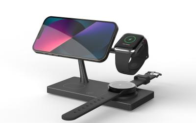 Chine T218 Chargeur rapide sans fil multifonctionnel double 15W Prise en charge des montres Apple et Samsung avec lumière de nuit à vendre