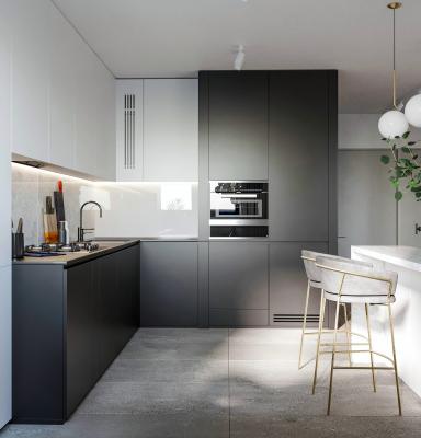 Chine Comptoir de cuisine moderne en quartz avec îlot et armoires de cuisine en bois de chêne à vendre