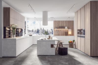 China Armários de cozinha de luxo modernos Fabrica de design 3D personalizado à venda