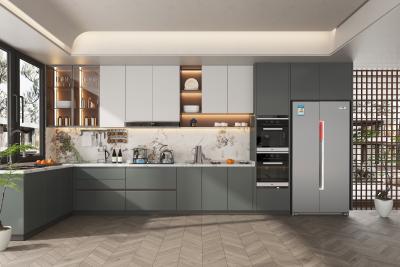 China Armário de cozinha moderno em aglomerado para apartamento com bancada de quartzo à venda