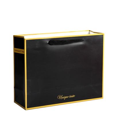 China Recyclable Custom Logo Printed Black Paper Art Gift Kraft Paper Shopping Bag With Handles for sale