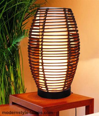 China Fashionable Hand Make Vintage Rattan Lamp Weaving Rattan With Fabric Shade for sale