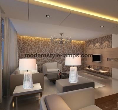 China New Style Vintage Rattan Lamp Electric Power Contracted Rattan Cloth Table Lamp for sale
