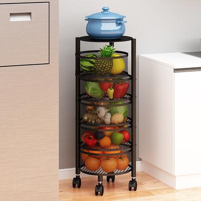 China Kitchen Rotating Shelf Viable 360 Degree Baskets Fruit Vegetable Storage Rack Floor Around Household Multifunctional Shelf With Wheels for sale
