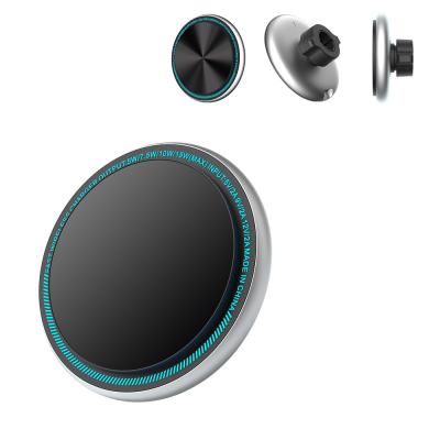 China Iphone 15 Pro Max Charger Magnetic Wireless Car Phone Holder With Metal Running Light And Logo Carving Option for sale