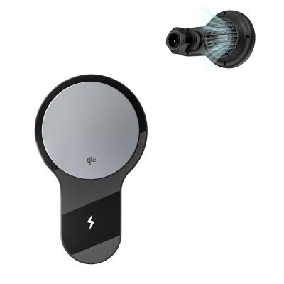 China Ultra-Thin Fan Cooling 15w Wireless Charger Car Phone Holder With Qi2 Fast Charging LED Lighting And Strong Magnetic Suction for sale