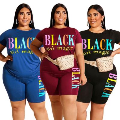 China Fashion Hot Summer Anti-Static Anti-Static 4xl Plus Size Women's Set Women's Two-piece Letter Printed T-Shirt Shorts Casual Sports Clothing Set for sale