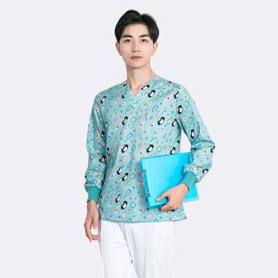 China Wholesale Heavy Duty Cartoon Medical Pattern Cute Long Sleeve Suit Wrinkle Doctor Uniform Coveralls for sale