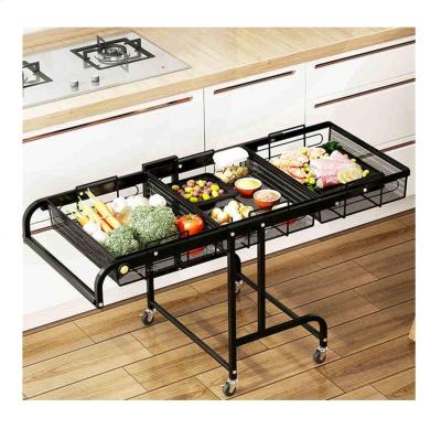 China Wholesale Minimalist Foldable Kitchen Rolling Metal Mesh Rolling Cart 3 Tier Rolling Cart Foldable Serving Cart for sale