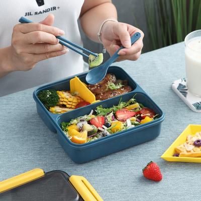 China Large Capacity 1100ml Portable Microwavable Lunch Box 3 Compartments With Cutlery Leakproof Bento Lunch Box for sale